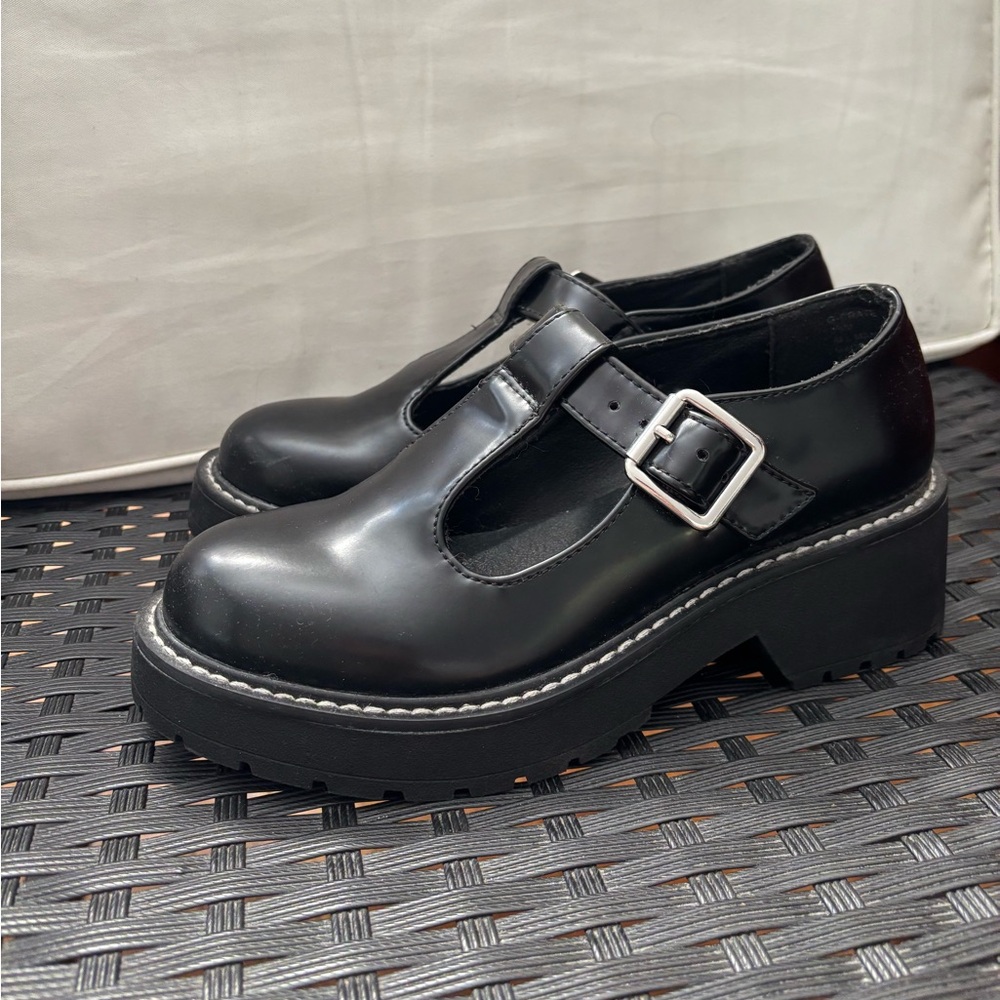 Madden Girl Black T-Strap Chunky Platform Heels